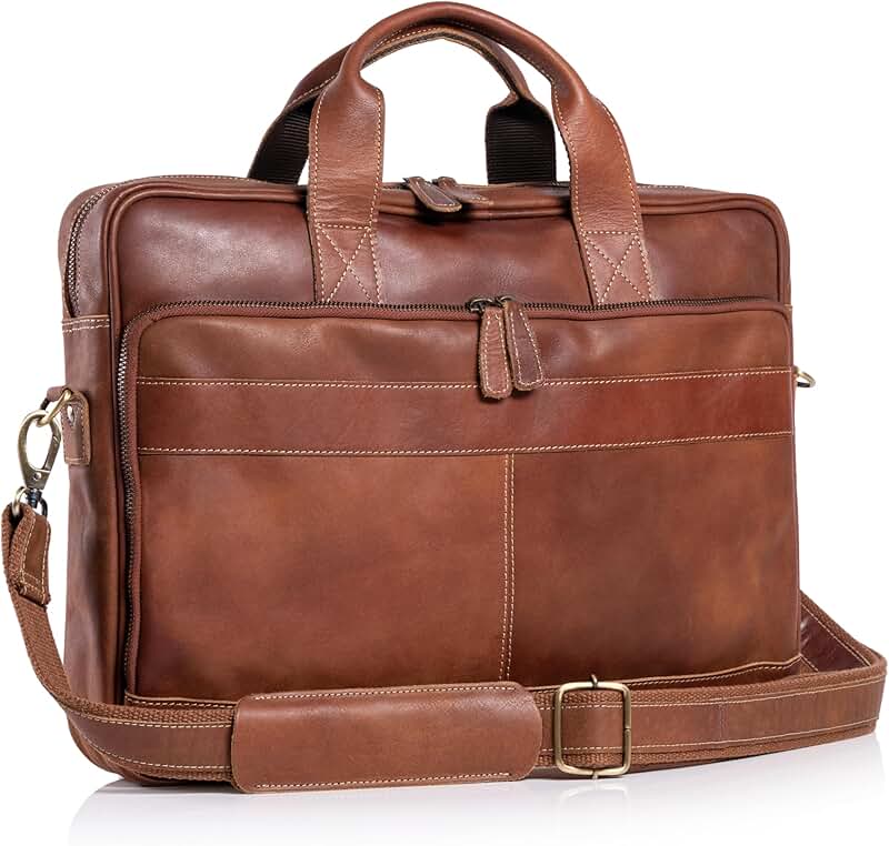 16-Inch Leather Briefcase for Men and Women