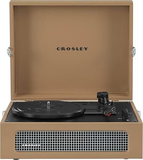 Vintage portable vinyl record player with Bluetooth and built-in speakers