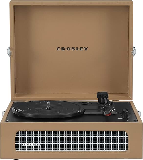 Vintage portable vinyl record player with Bluetooth and built-in speakers