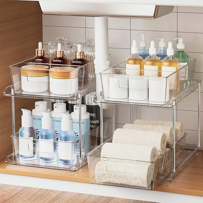 2 Pack Clear Pull-Out Home Organizers with Dividers