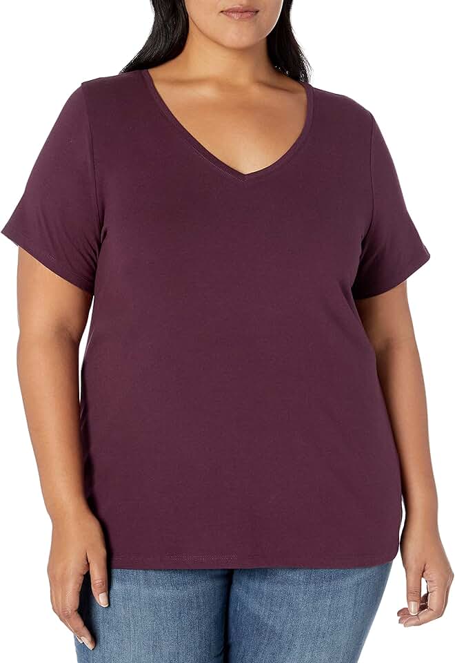 Plus Size Women's Classic Short-Sleeve V-Neck T-Shirt
