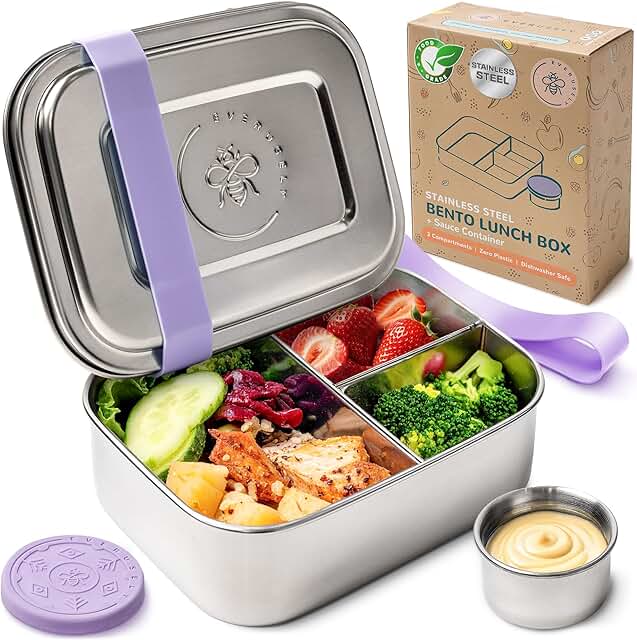 Lavender 27oz Stainless Steel Bento Box with 3 Compartments
