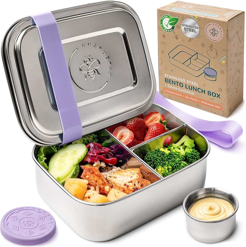 Lavender 27oz Stainless Steel Bento Box with 3 Compartments