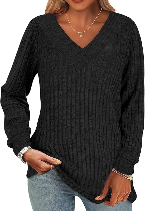 Women’s Long Sleeve V-Neck Tunic Top for Fall