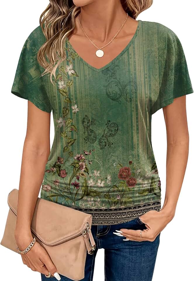 Women's Casual Short Sleeve V-Neck Blouse
