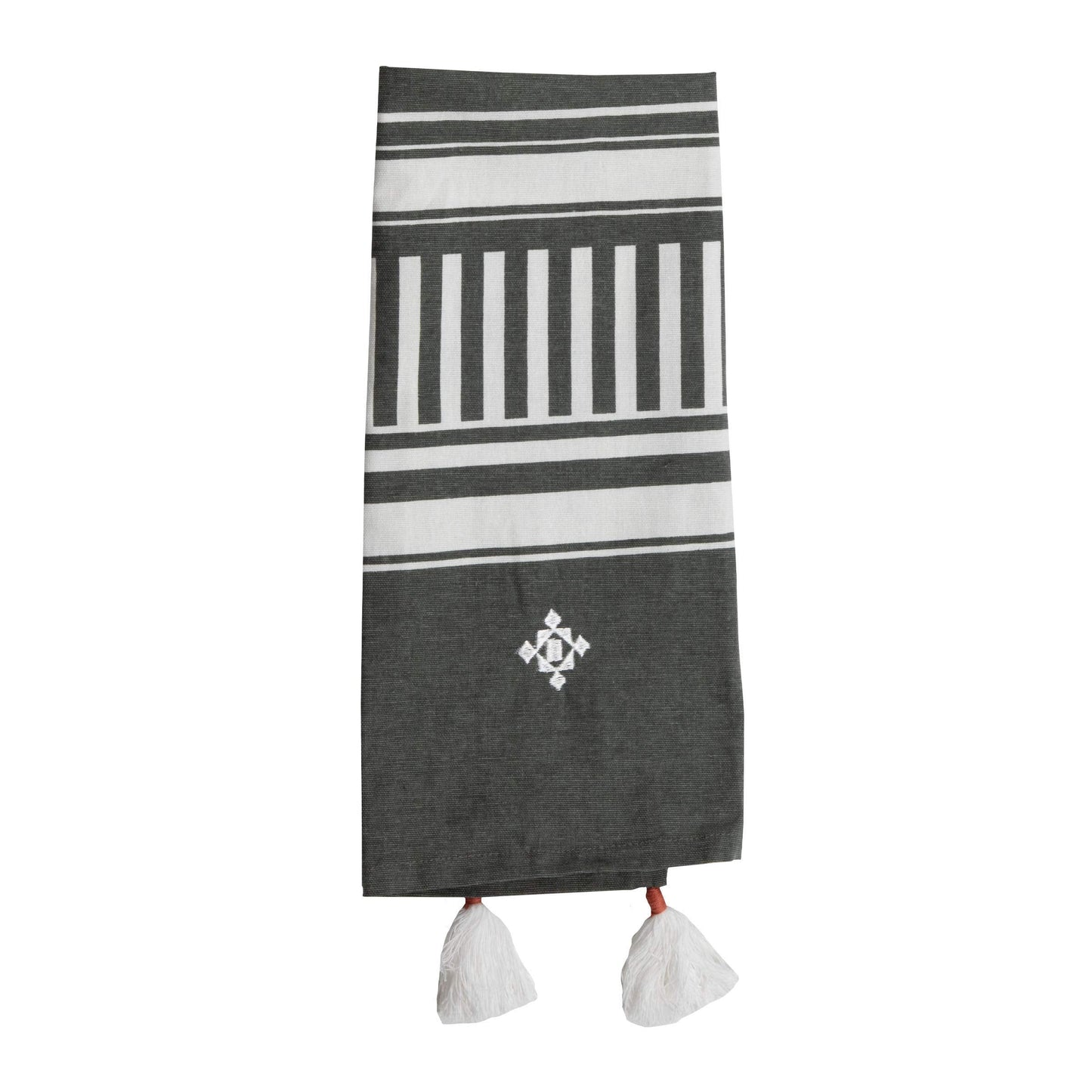 Gray Striped 27 x 18 Inch Woven Kitchen Tea Towel with Hand Swen Tels