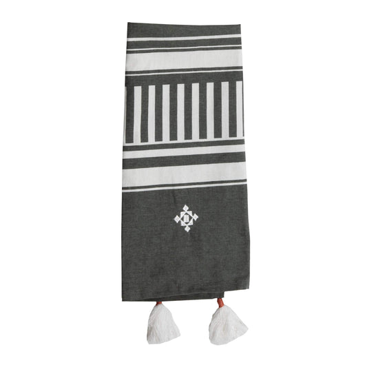 Gray Striped 27 x 18 Inch Woven Kitchen Tea Towel with Hand Swen Tels