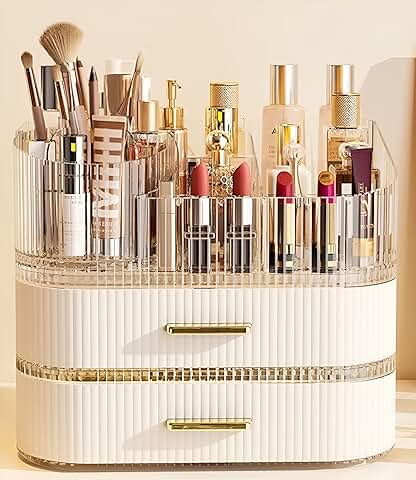 Large 3-Layer Makeup Organizer with Rotating Brush Holder