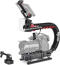 Handheld Camera Stabilizer with LED Light and Microphone