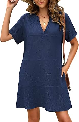 Women's Short Sleeve V-Neck Beach Cover-Up Dress