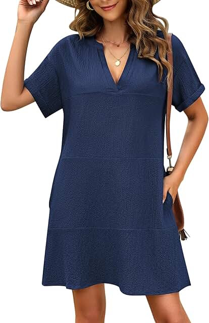 Women's Short Sleeve V-Neck Beach Cover-Up Dress