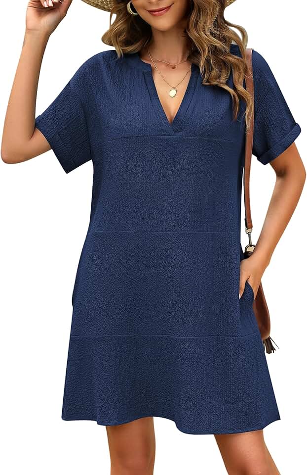 Women's Short Sleeve V-Neck Beach Cover-Up Dress