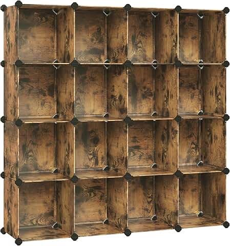Set of 16 Rustic Brown Plastic Cube Storage Organizers