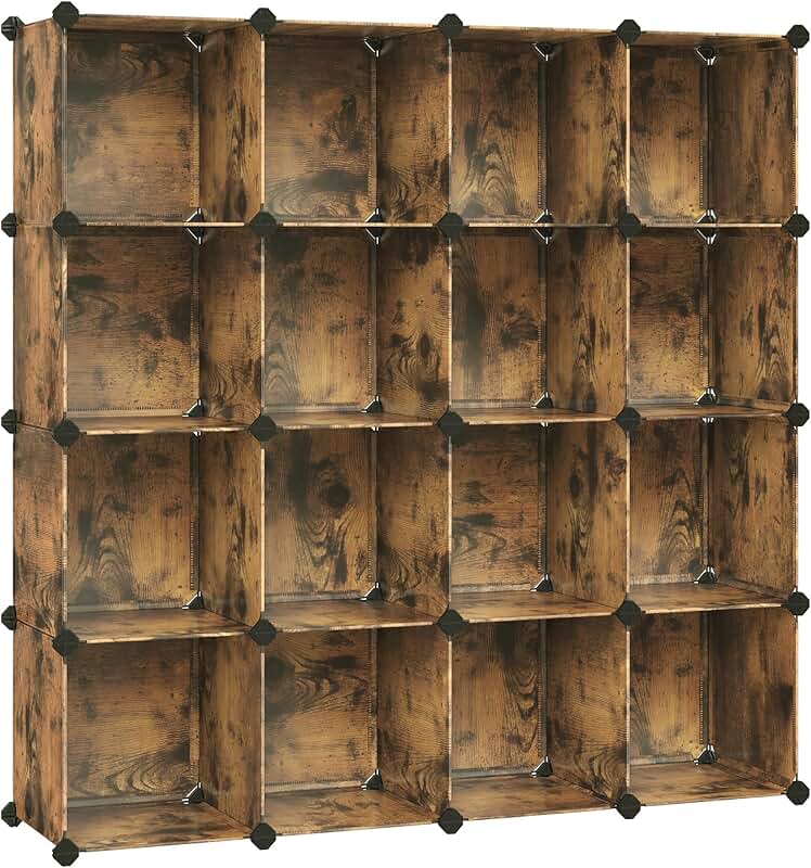 Set of 16 Rustic Brown Plastic Cube Storage Organizers
