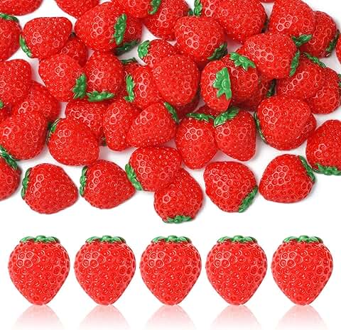 200 Strawberry Resin Cabochons for Crafts and Decorations