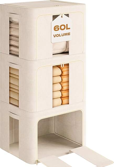 Set of 3 Large Cloth Storage Bins with Metal Frame