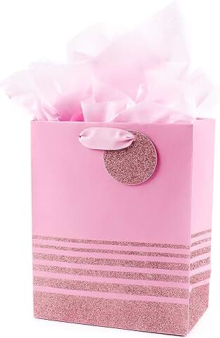 9-inch pink glitter gift bag with tissue paper