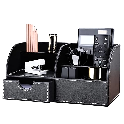 Black PU Leather Desk Organizer with 6 Compartments