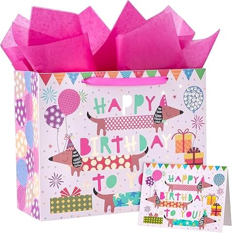 Large 13-inch Dog Birthday Gift Bag with Card and Tissue