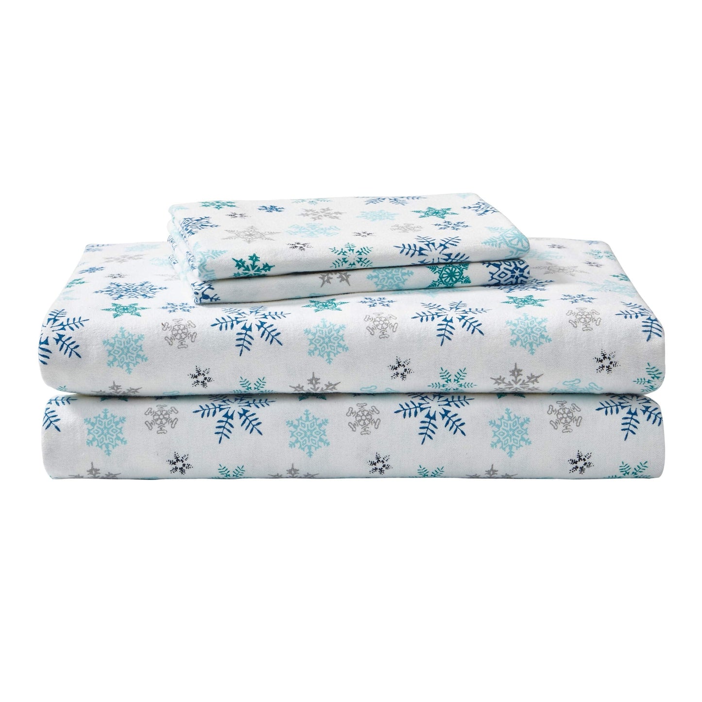 Queen Sheets, Cotton Flannel Bedding Set, Brushed For Extra Softness, Cozy Home Decor Tossed Snowflake, Queen)