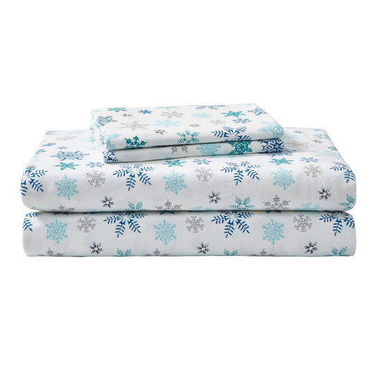 Queen Sheets, Cotton Flannel Bedding Set, Brushed For Extra Softness, Cozy Home Decor Tossed Snowflake, Queen)
