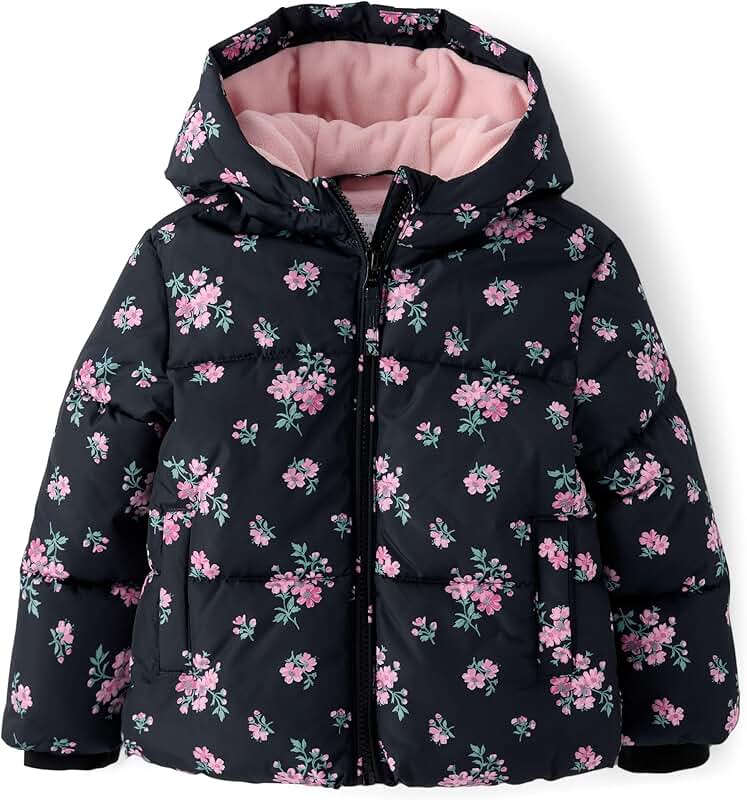 Baby Girl and Toddler Wind and Water-Resistant Puffer Jacket