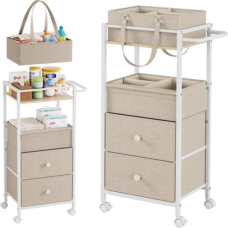 Baby Diaper Caddy Organizer with Drawers and Wheels