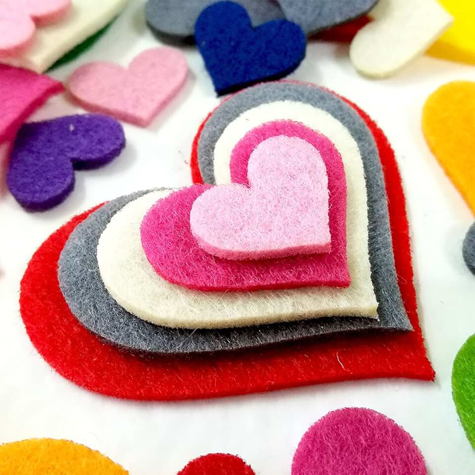 Mixed Felt Hearts in Various Colors and Sizes