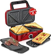 3-in-1 Sandwich and Waffle Maker with Removable Plates