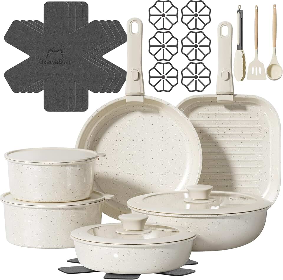 26-Piece Non-Stick Ceramic Cookware Set with Detachable Handles