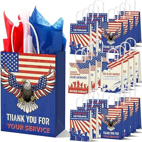 48 Patriotic Thank You Gift Bags with Tissue Paper