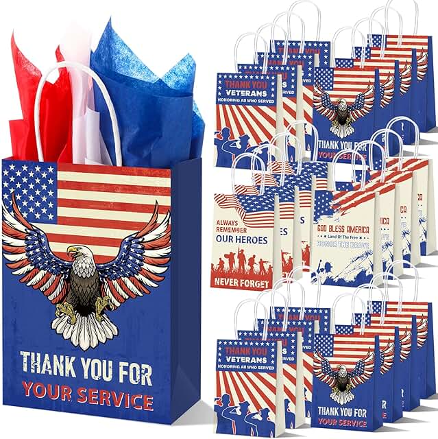 48 Patriotic Thank You Gift Bags with Tissue Paper
