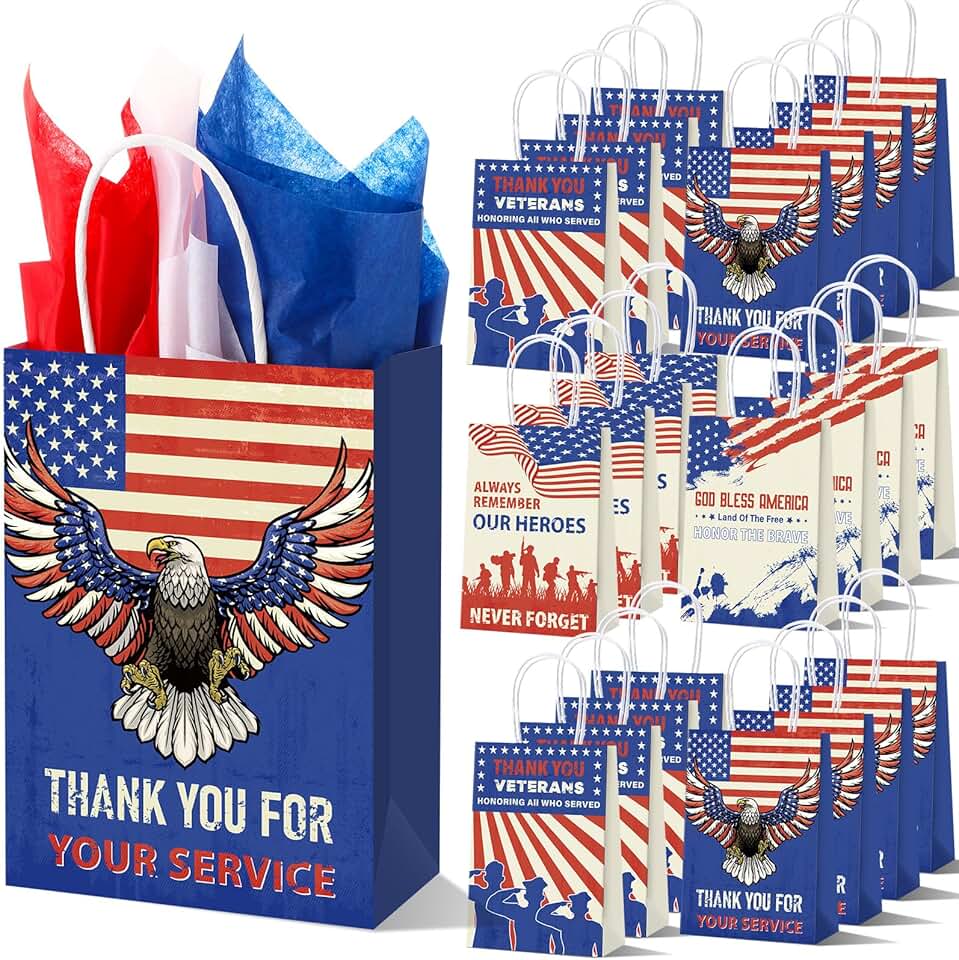 48 Patriotic Thank You Gift Bags with Tissue Paper