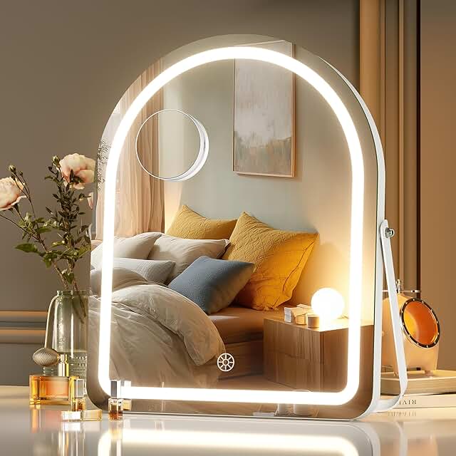 12x14 Inch Arched Makeup Mirror with Lights and Magnification