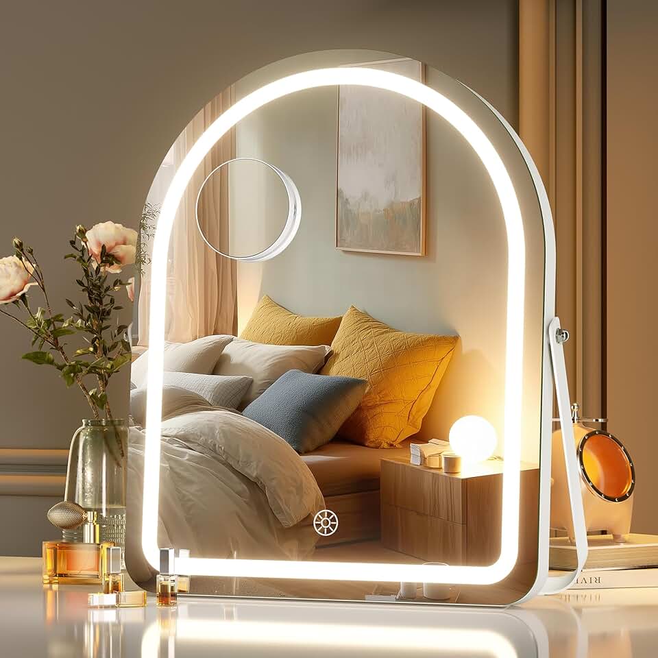 12x14 Inch Arched Makeup Mirror with Lights and Magnification