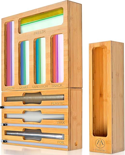 9-in-1 Bamboo Wrap and Bag Organizer for Kitchen Drawer