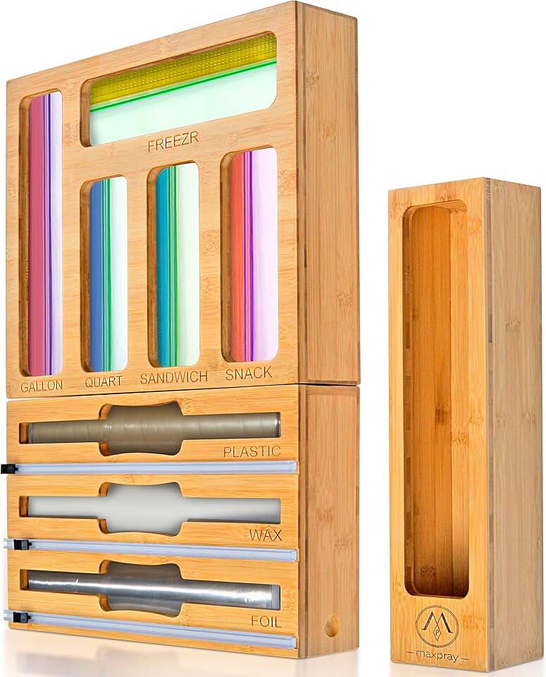 9-in-1 Bamboo Wrap and Bag Organizer for Kitchen Drawer