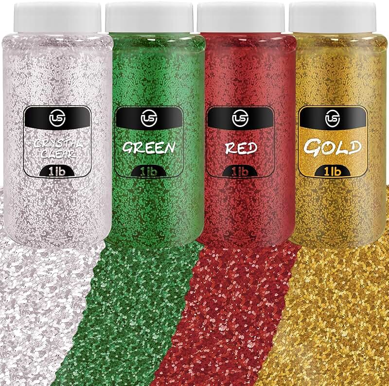1 lb Christmas glitter set in green red clear gold for crafts