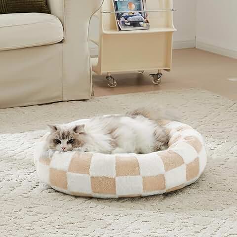 Checkered Round Cat and Dog Bed for Small Pets