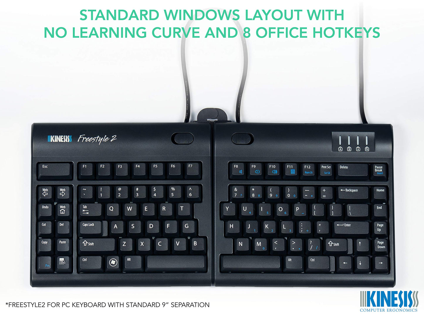 Freestyle2 Ergonomic Keyboard w/ VIP3 Lifters for PC (9" Separation) (KB820PB-US)