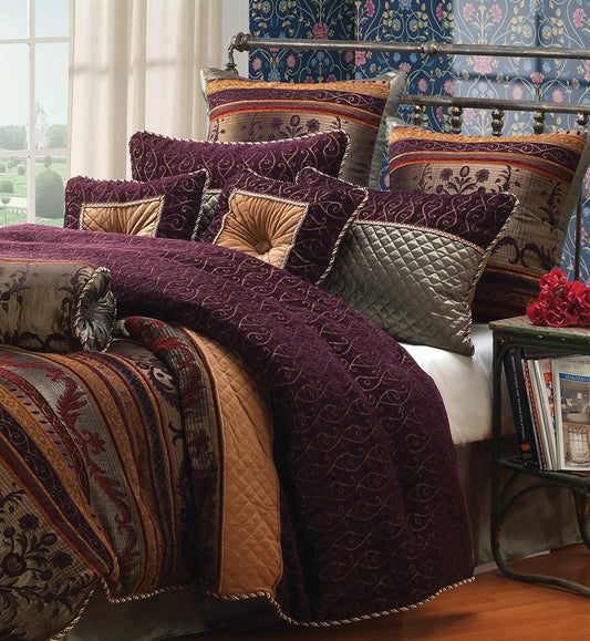 65370 9-Piece Petra Comforter Set, Queen, Plum