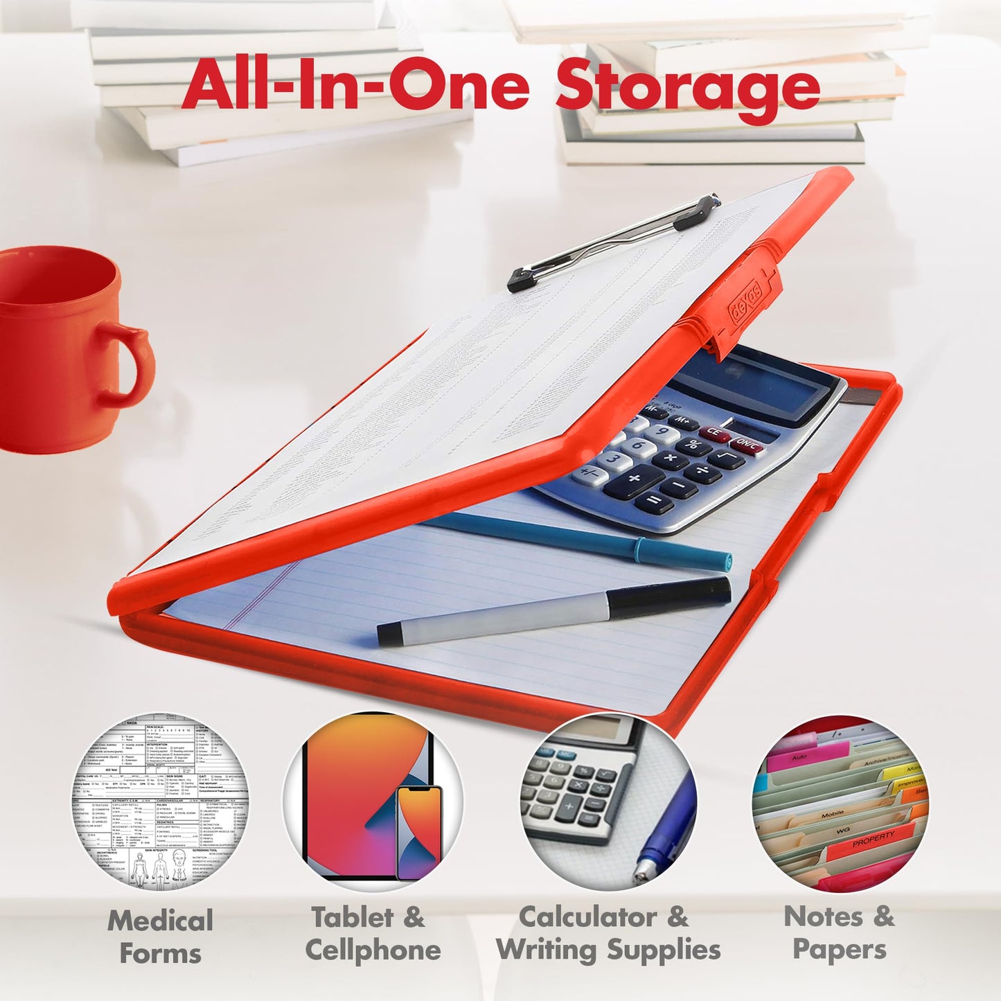Slimcase 2 Plastic Clipboard with Storage in Strawberry Red