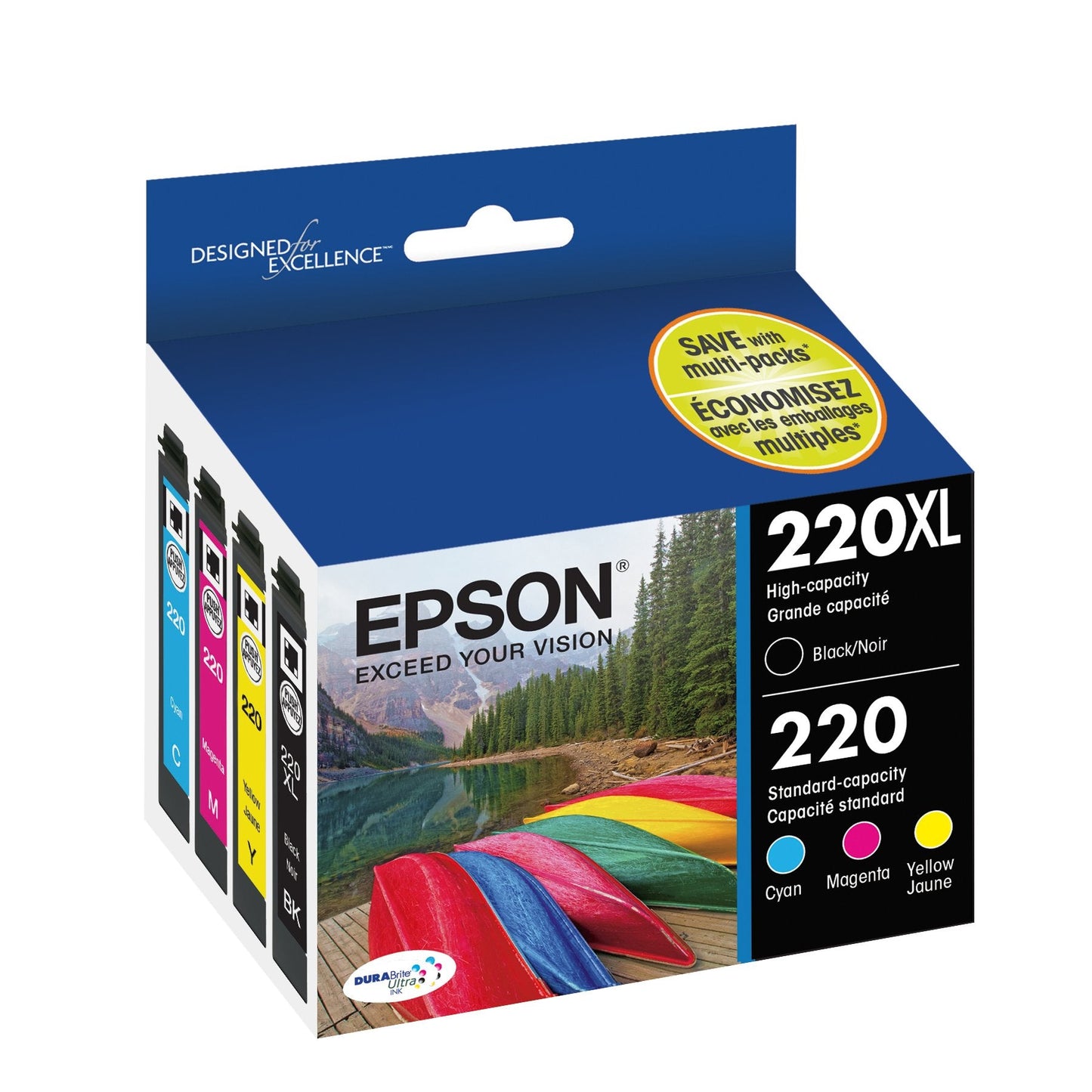 T220 DURABrite Ultra -Ink High Capacity Black & Standard Color -Cartridge Combo Pack (T220XL-BCS) for select Expression and WorkForce Printers