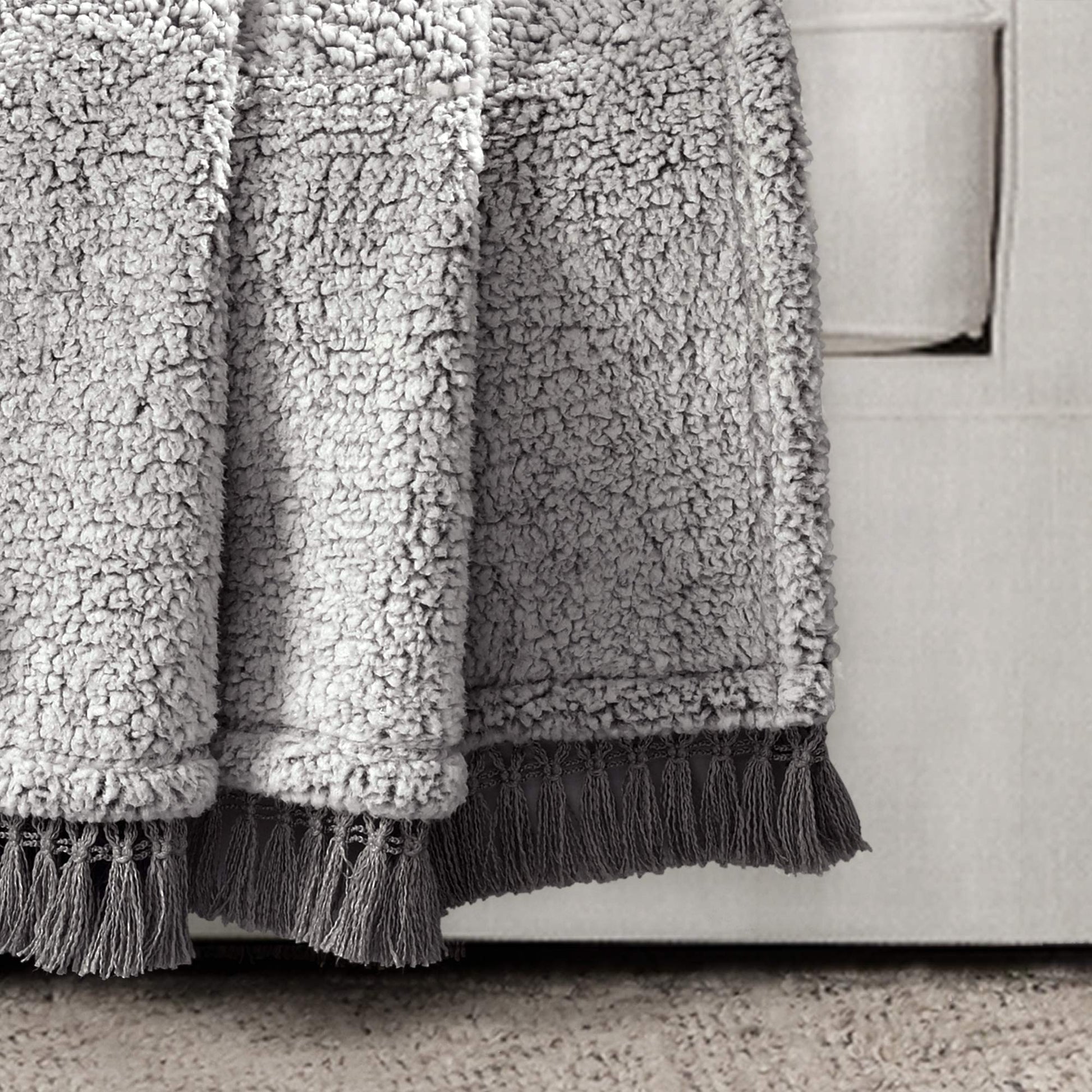 Sherpa Tel Fringe Throw Blanket, 60" x 50", Gray