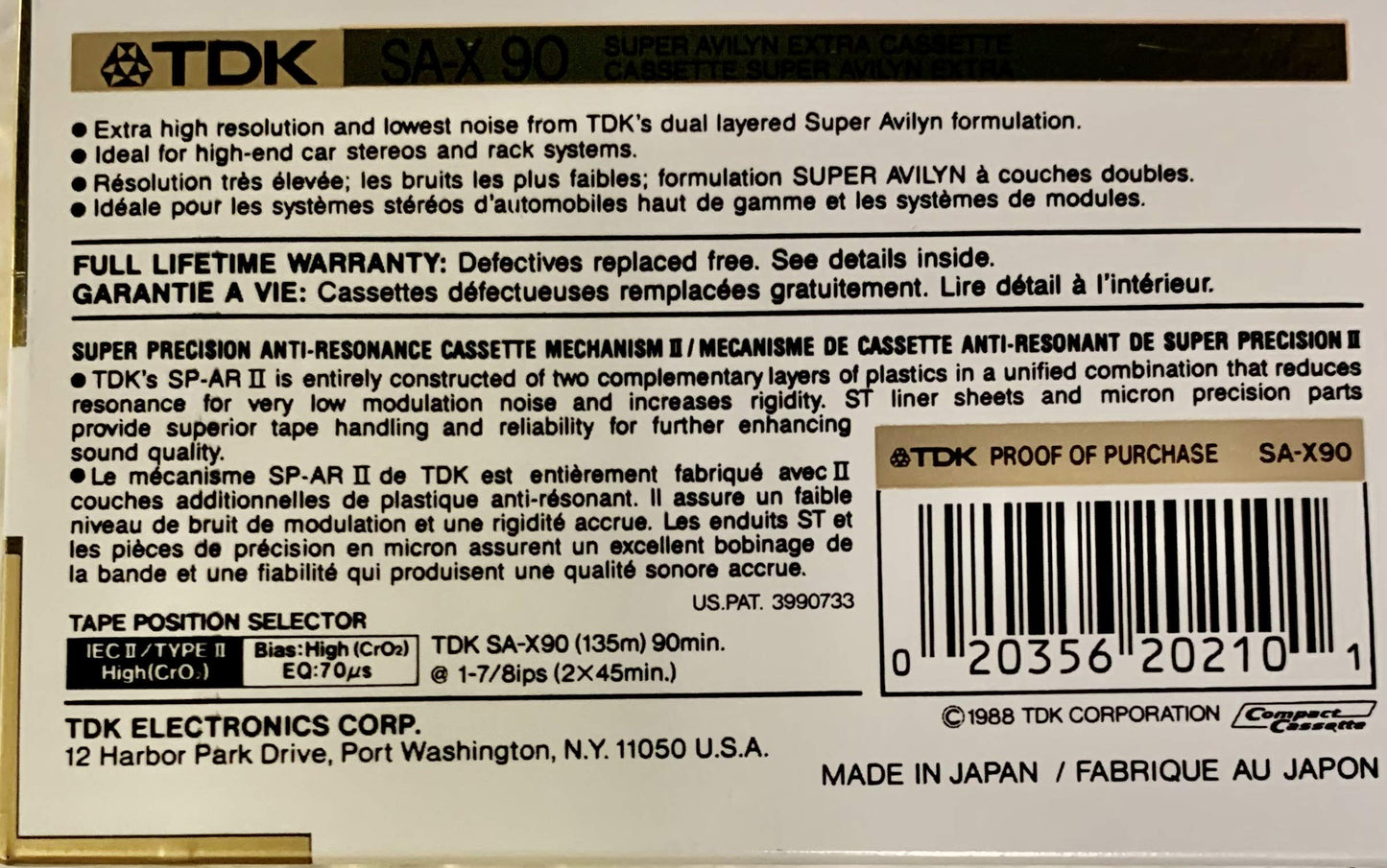 SA-X 90 Minute Blank Cassette Tape