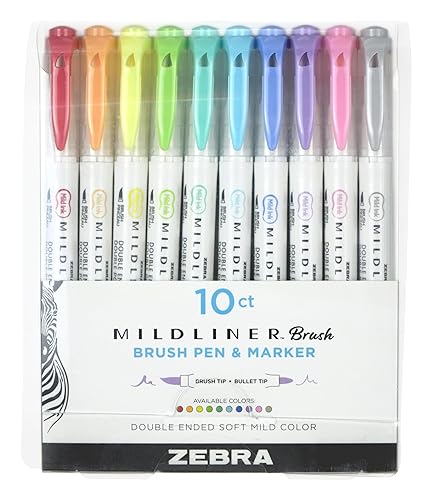 Double-Ended Brush and Fine Tip Markers, 10 Colors