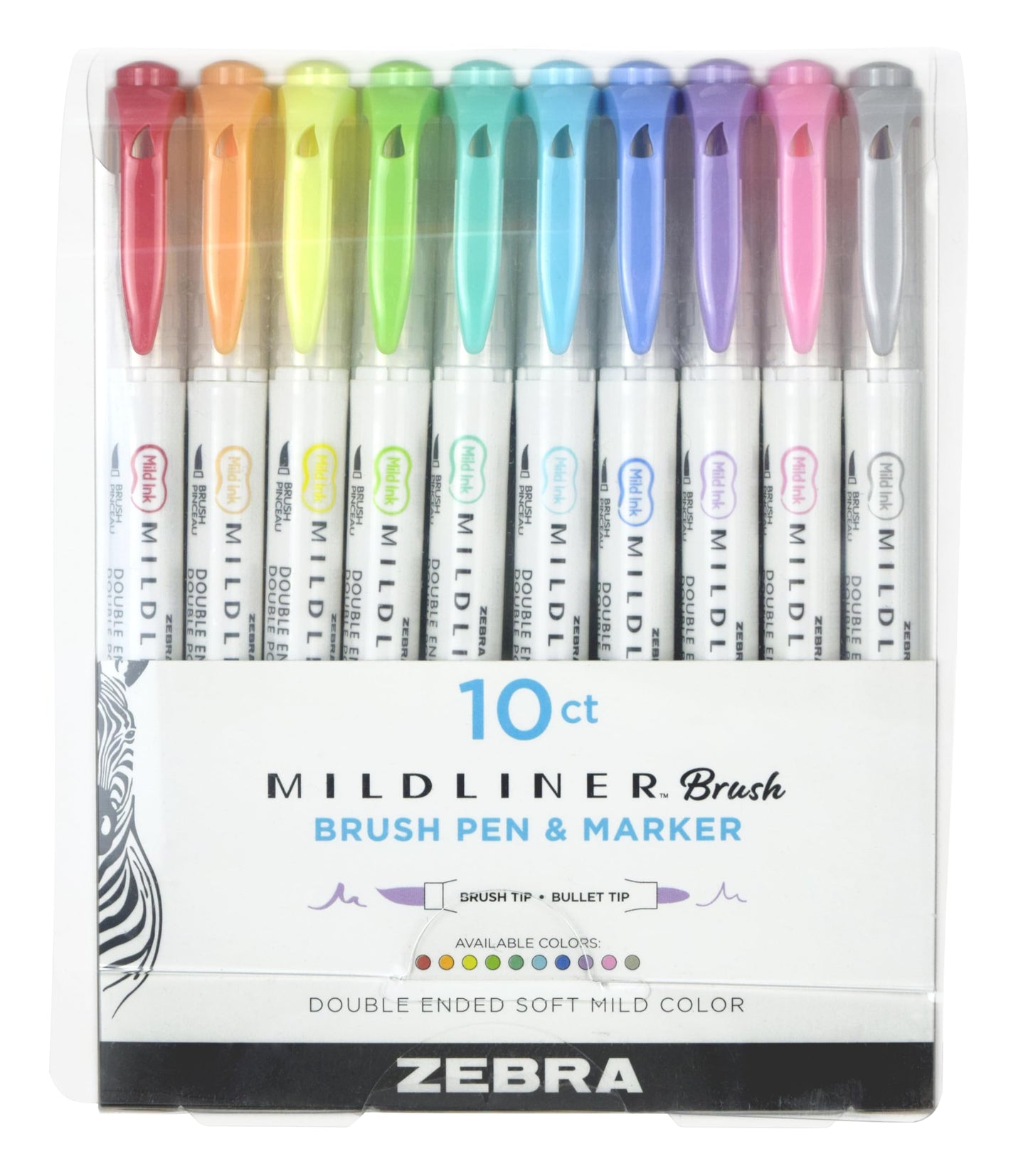 Double-Ended Brush and Fine Tip Markers, 10 Colors