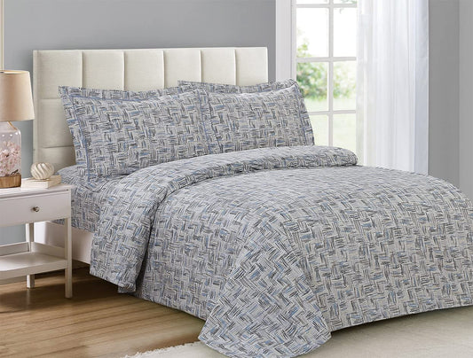 French Cascade Basket Weave Pattern, Ultra Soft and Breathable 200 Thread-Count Cotton Percale, Grey  Blue, Full, 6 Piece Duvet Set, Bedding Duvet Cover Set for Two Beds