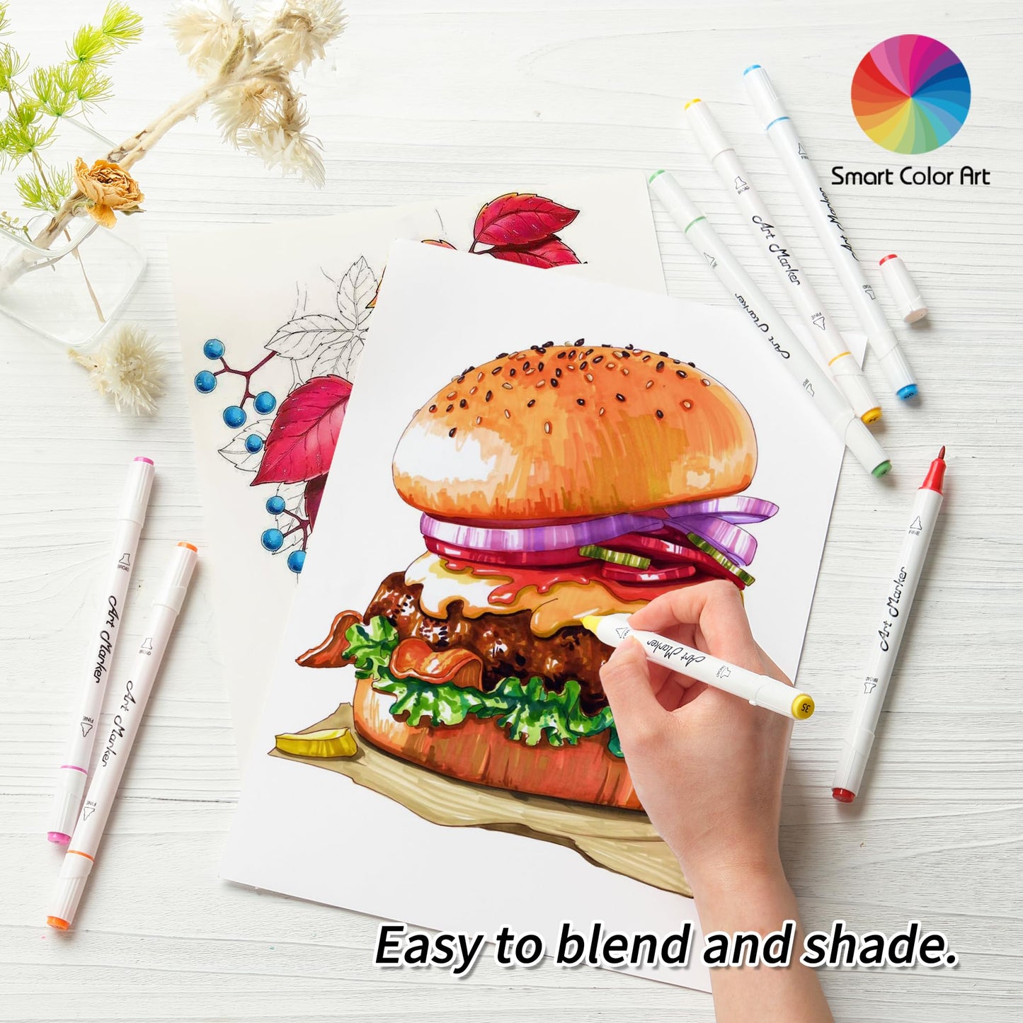 45 Pack Alcohol-Based Dual Tip Markers with Blender and Case