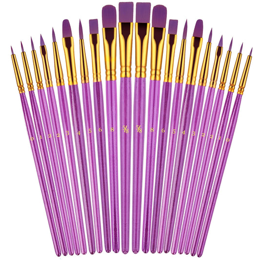 Paint Brushes Set 20 Pcs Assorted Sizes Purple